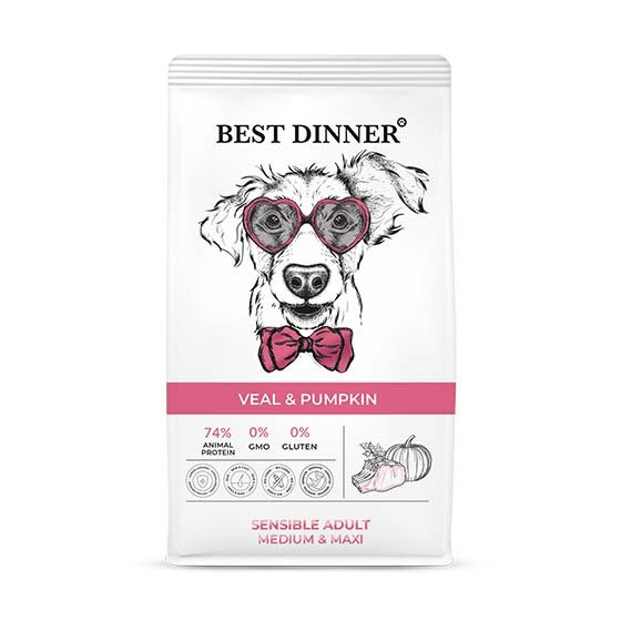 Best Dinner Dog Sensible Adult Medium & Maxi Veal & Pumpkin  с телятиной и тыквой 