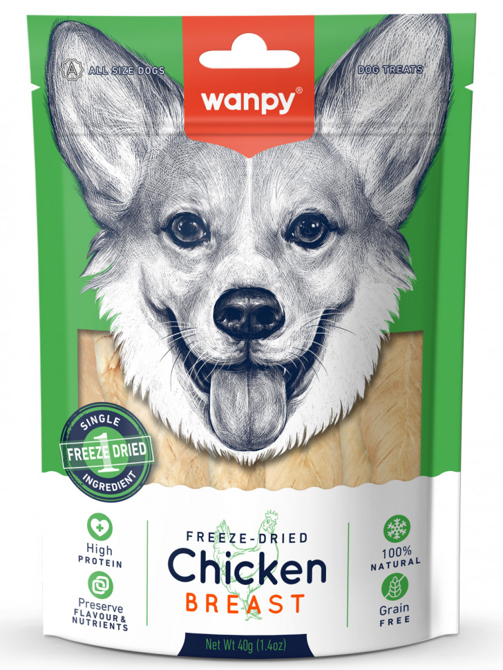Wanpy Dog Сублимированное лакомство для собак "Куриная грудка"40 г