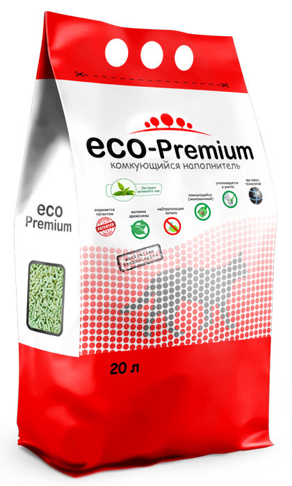 Наполнитель ECO Premium Зеленый чай комкующийся древесный