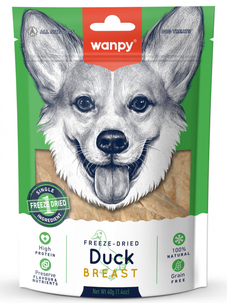 Wanpy Dog Сублимированное лакомство для собак "Утиная грудка" 40 г