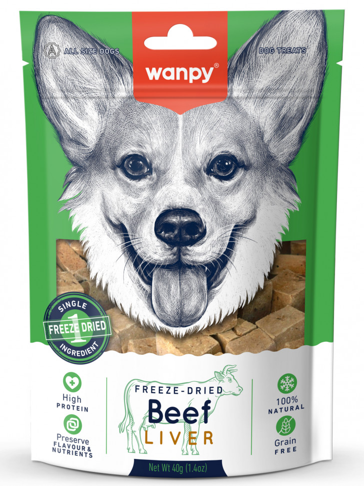 Wanpy Dog Сублимированное лакомство для собак "Говяжья печень" 40 г