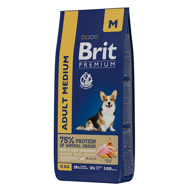 Brit Premium Dog Adult Medium с курицей для взрослых собак средних пород (10-25 кг)