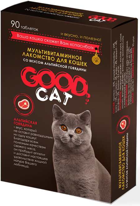Good Cat Мультивитаминное лакомство для кошек Альпийская говядина 90таб