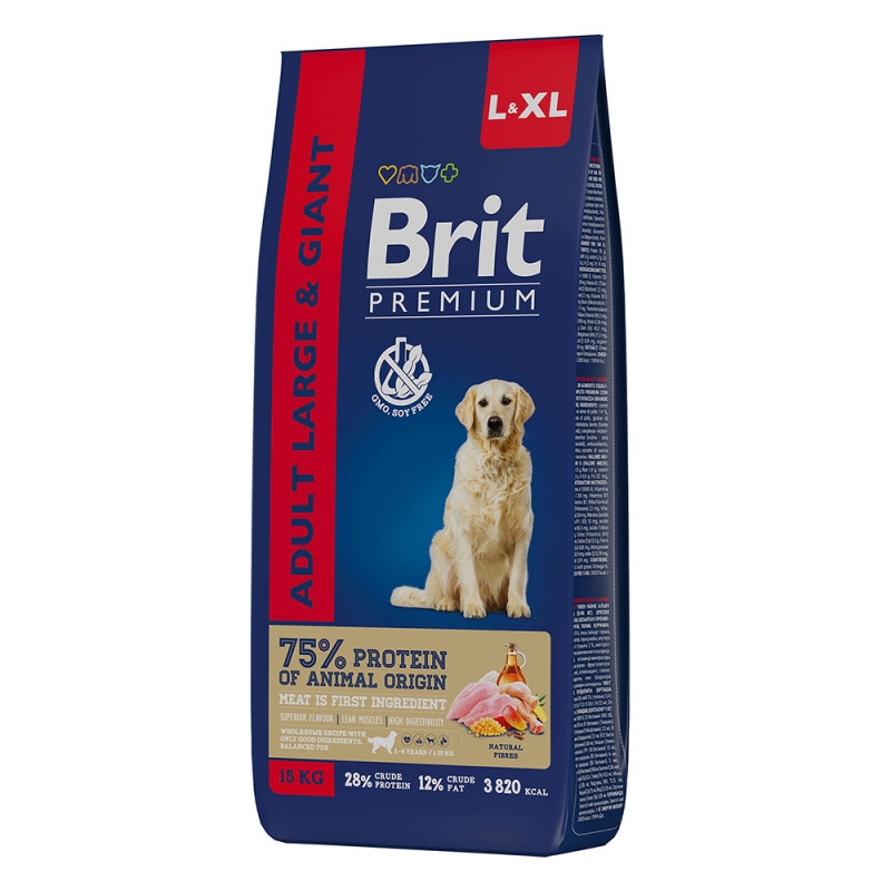 Brit Premium Dog Adult Large+XL с курицей для взрослых собак крупных пород и гигантских пород (25 – 90 кг)