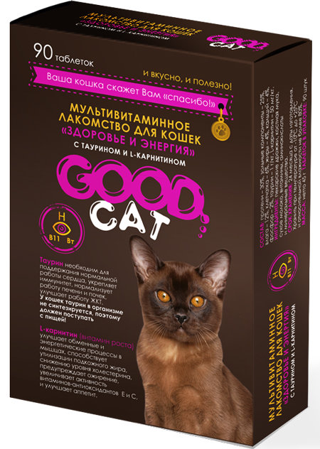 Good Cat Мультивитаминное лакомство для кошек Здоровье и энергия 90таб 