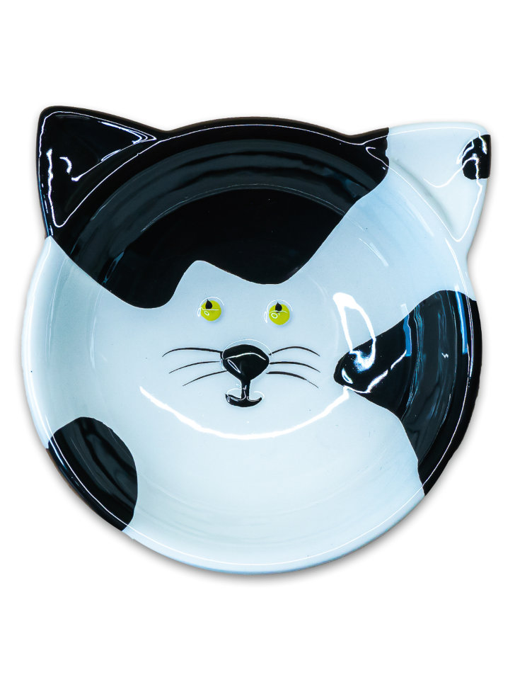 Миска Mr.Kranch керамическая для кошек Мордочка кошки 120 мл черно-белая