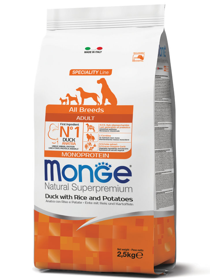 Monge Dog Speciality корм для собак всех пород утка с рисом и картофелем 