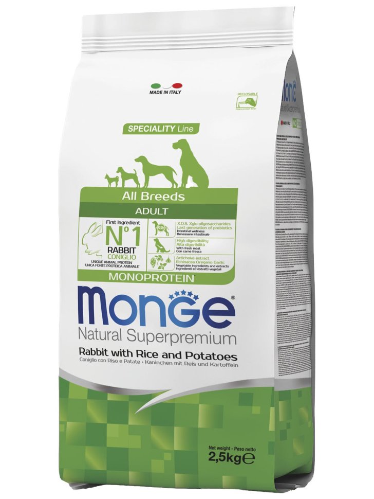 Monge Dog Speciality Adult корм для взрослых собак всех пород кролик с рисом и картофелем