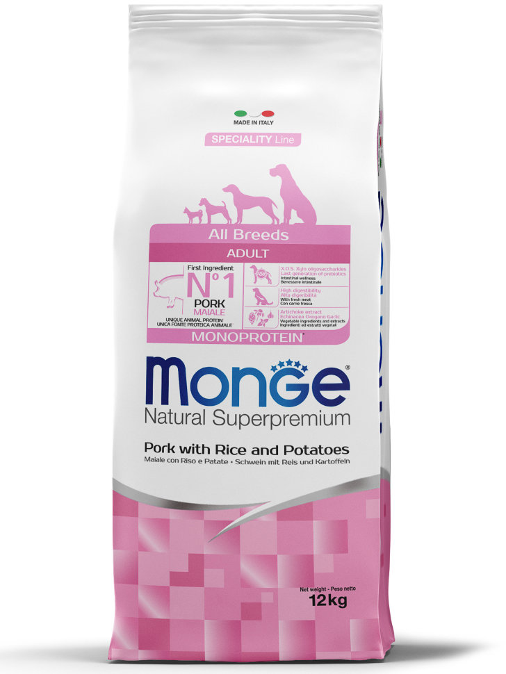 Monge Dog Adult Speciality корм для взрослых собак всех пород свинина с рисом и картофелем 