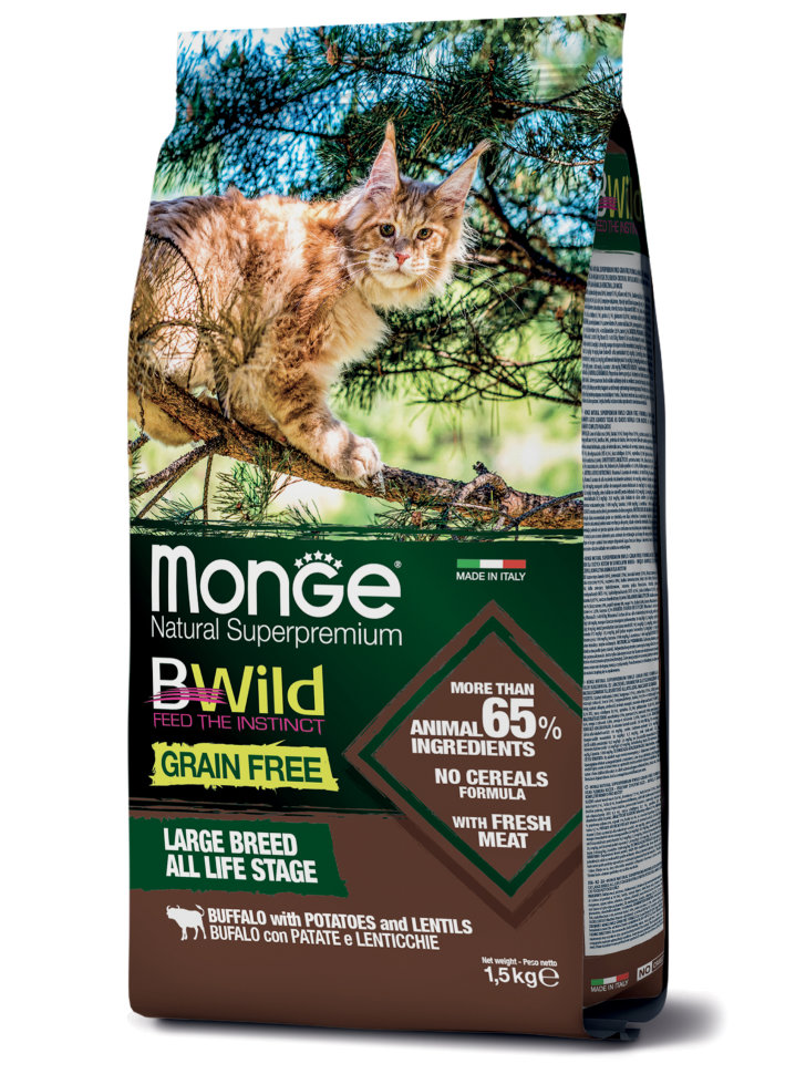 Monge BWild Cat GRAIN FREE беззерновой корм из мяса буйвола для крупных кошек всех возрастов