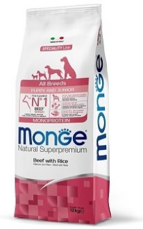 Сухой корм Monge Dog Speciality Line Monoprotein Puppy & Junior корм для щенков всех пород, из говядины с рисом 