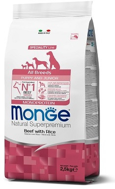 Сухой корм Monge Dog Speciality Line Monoprotein Puppy & Junior корм для щенков всех пород, из говядины с рисом 