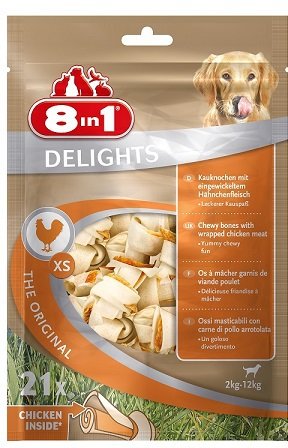 8in1 DELIGHTS XS косточки с куриным мясом для мелких собак 21х7,5 см (пакет)