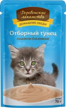Деревенские Лакомства Пауч 70гр для котят Тунец/Паштет