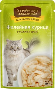 Деревенские Лакомства Пауч 70гр для кошек Курица/Желе