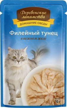 Деревенские Лакомства Пауч 70гр для кошек Тунец/Желе
