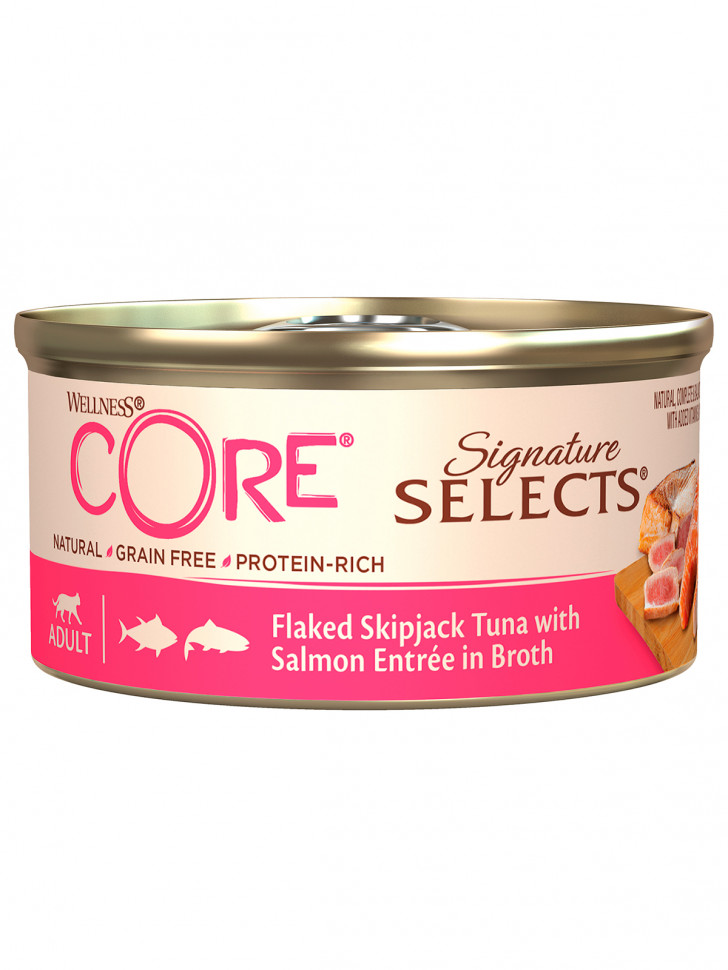 CORE SIGNATURE SELECTS консервы из тунца с лососем в виде кусочков в бульоне для кошек 79 г