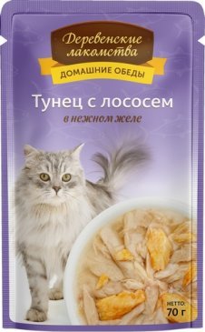Деревенские Лакомства Пауч 70гр для кошек Тунец/Лосось/Желе