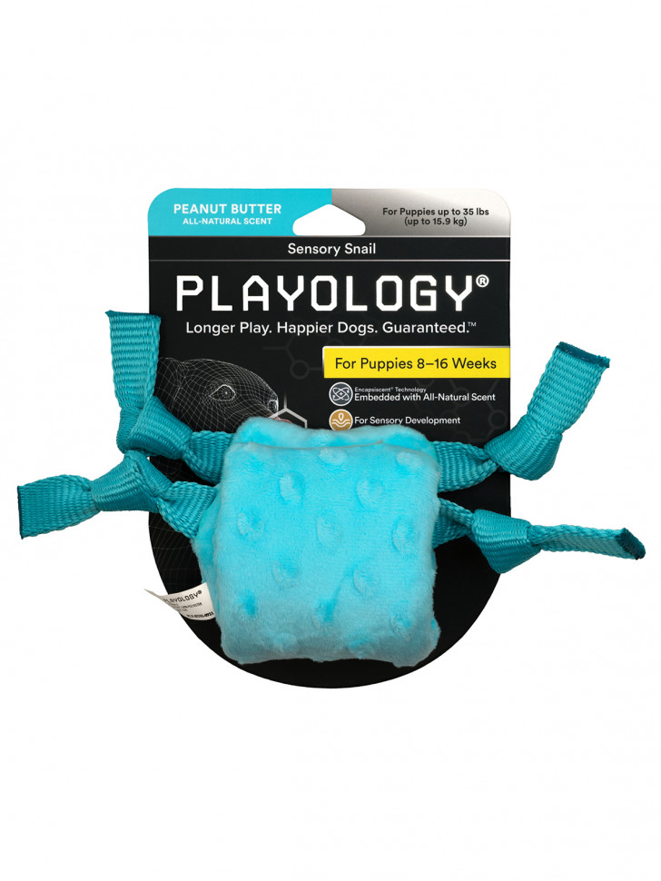 Playology сенсорная плюшевая улитка PUPPY SENSORY SNAIL для щенков мелких и средних пород 8-16 недель с ароматом арахиса, цвет голубой