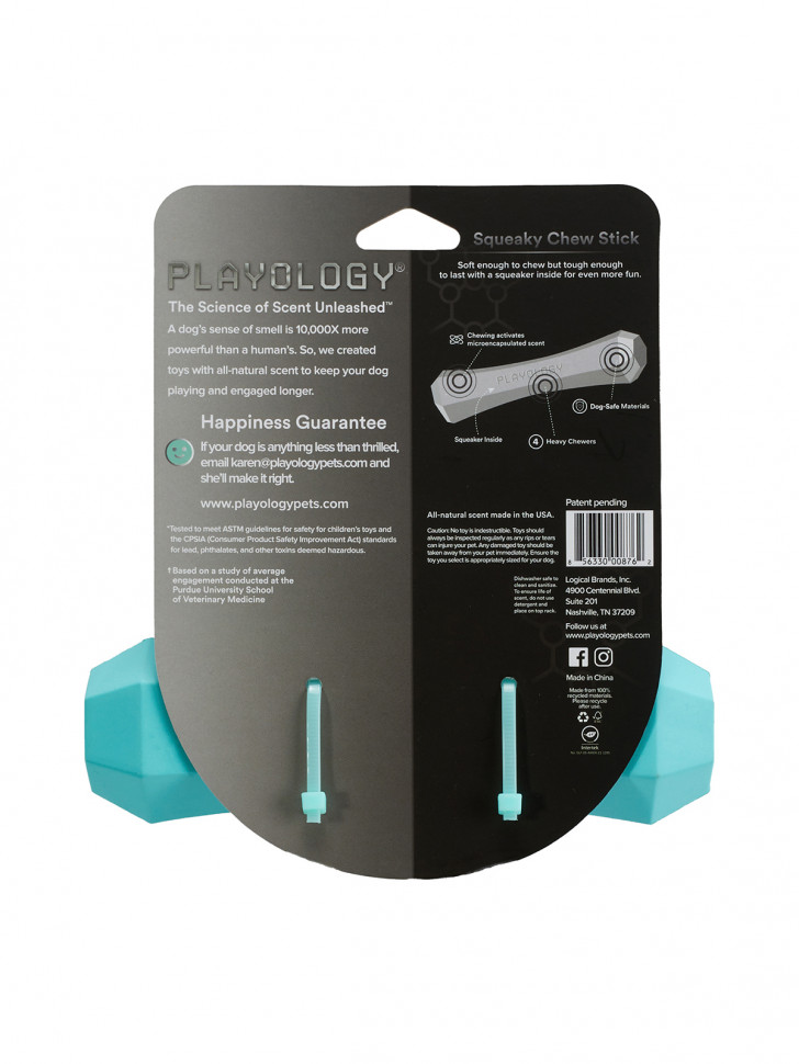 Playology жевательная палочка SQUEAKY CHEW STICK для собак средних пород с ароматом арахиса, средняя, цвет голубой
