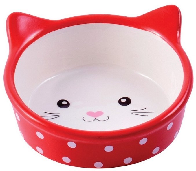 Миска Mr.Kranch керамическая для кошек Мордочка кошки 250 мл красная в горошек