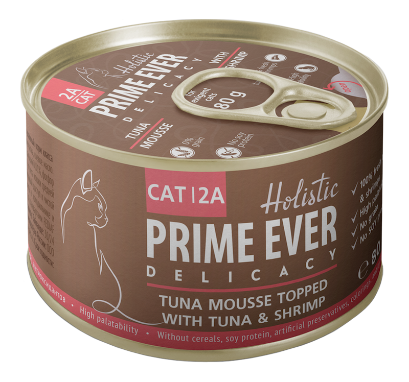 Prime Ever Delicacy Мусс Тунец с креветками влажный корм для кошек 80гр