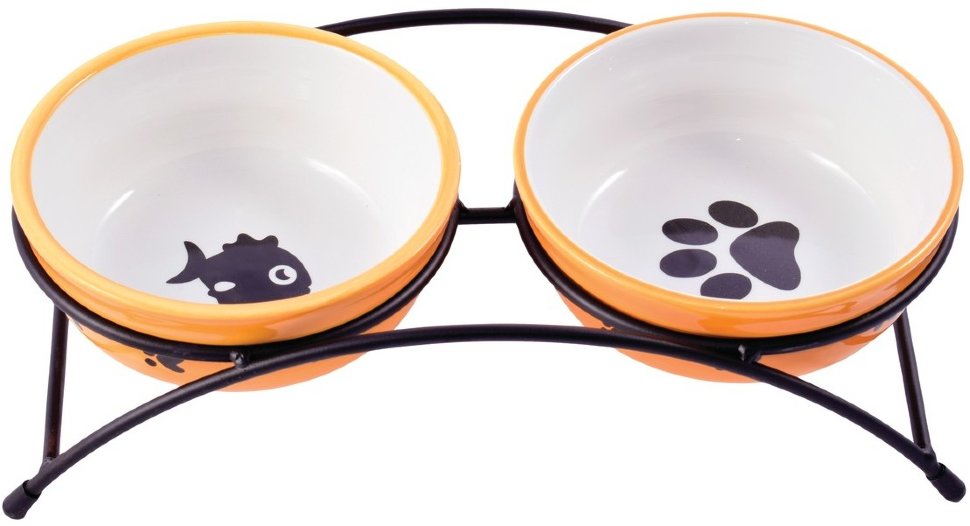 Миски Mr.Kranch на подставке для собак и кошек двойные 2x290 мл оранжевые