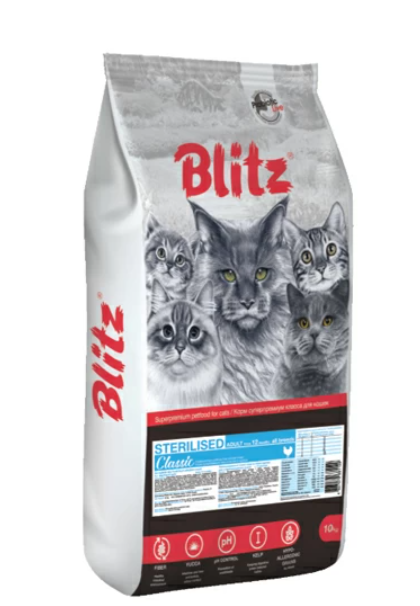 Blitz Sterilised Корм для стерилизованных и кастрированных кошек с курицей 