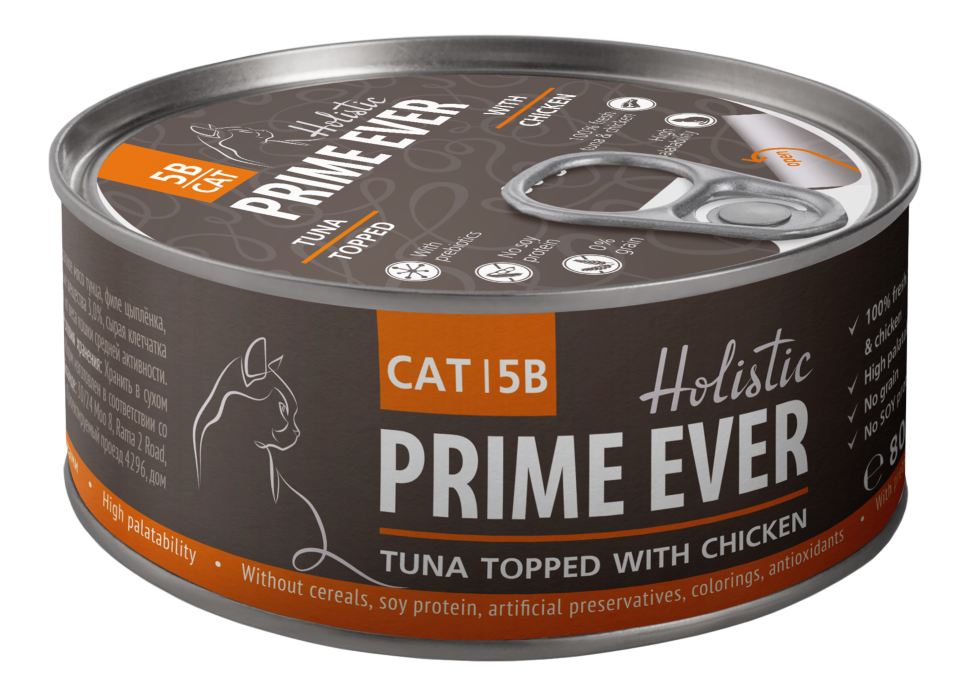Prime Ever Тунец с цыпленком в желе влажный корм для кошек 80 гр