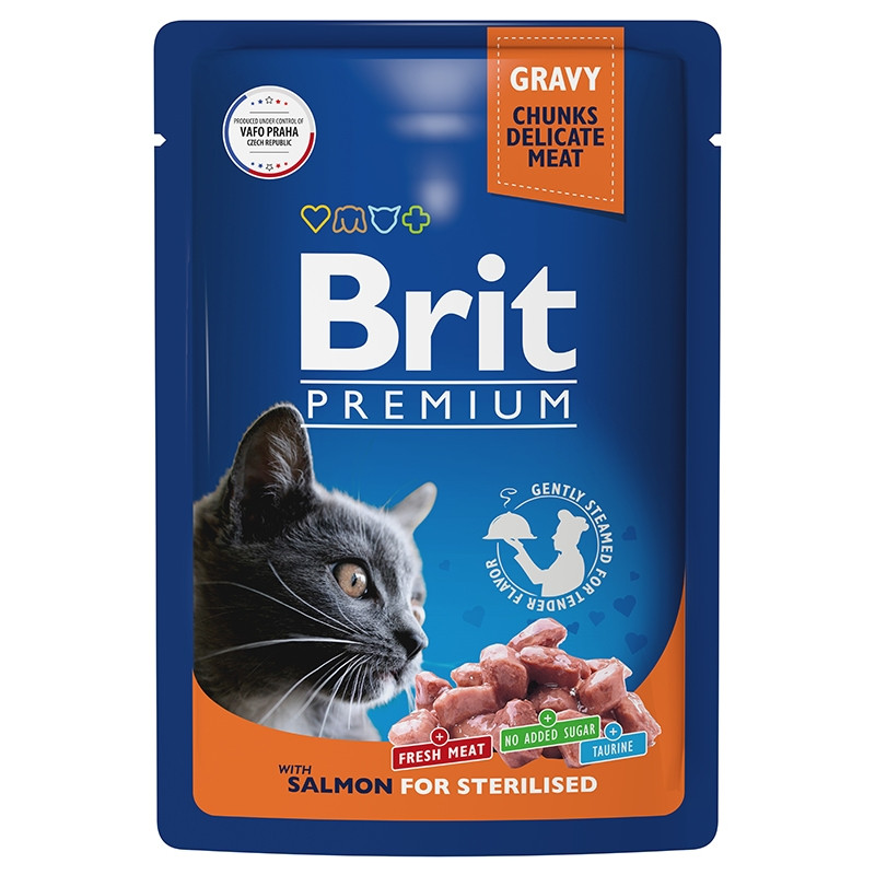 Brit Premium Gravy Кусочки с лососем в соусе для стерилизованных кошек 85 гр