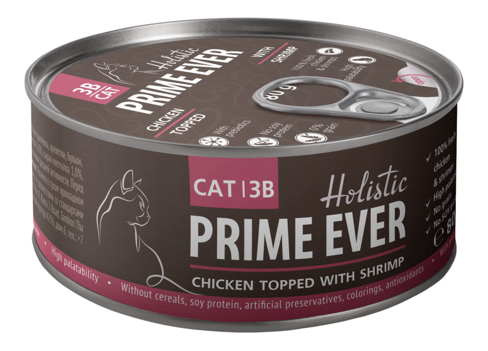 Prime Ever Цыпленок с креветками в желе влажный корм для кошек 80 гр