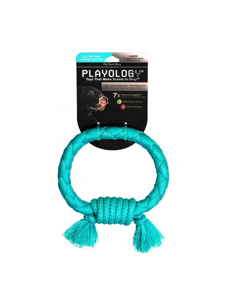 Playology жевательное кольцо-канат DRI-TECH RING для собак средних и крупных пород с ароматом арахиса, цвет голубой