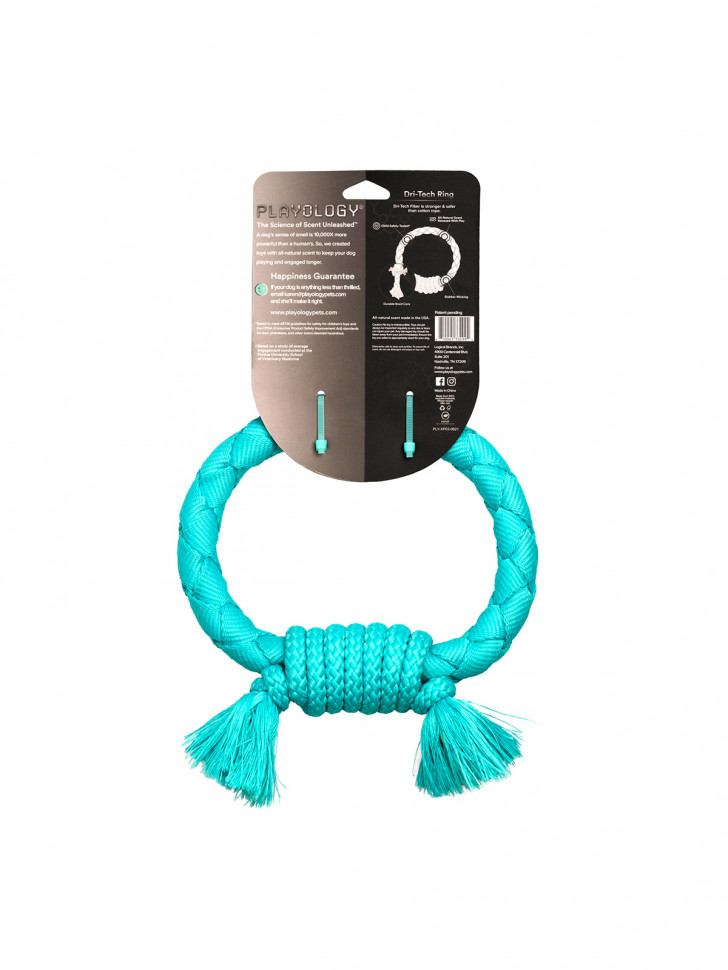 Playology жевательное кольцо-канат DRI-TECH RING для собак средних и крупных пород с ароматом арахиса, цвет голубой