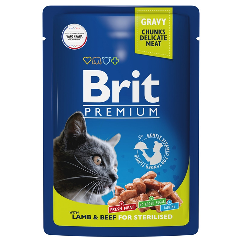 Brit Premium Gravy Кусочки с ягненком и говядиной в соусе для кошек 85 гр