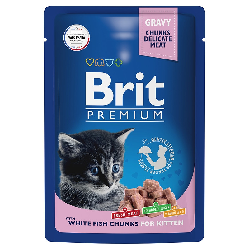 Brit Premium Gravy Кусочки с белой рыбой в соусе для котят 85 гр