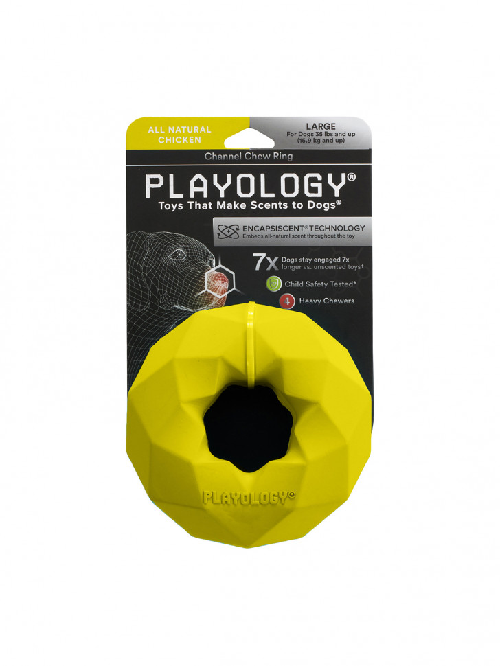 Playology жевательное кольцо-многогранник CHANNEL CHEW RING для собак средних и крупных пород с ароматом курицы, цвет желтый