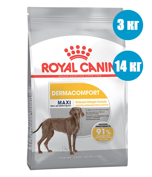 Royal Canin Maxi Dermacomfort Корм для собак крупных пород, склонных к кожным раздражениям и зуду 