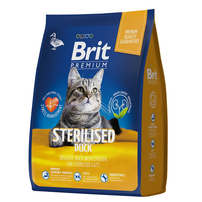 Brit Premium Sterilized Корм с уткой и курицей в соусе из куриной печени для стерилизованных котов и кошек