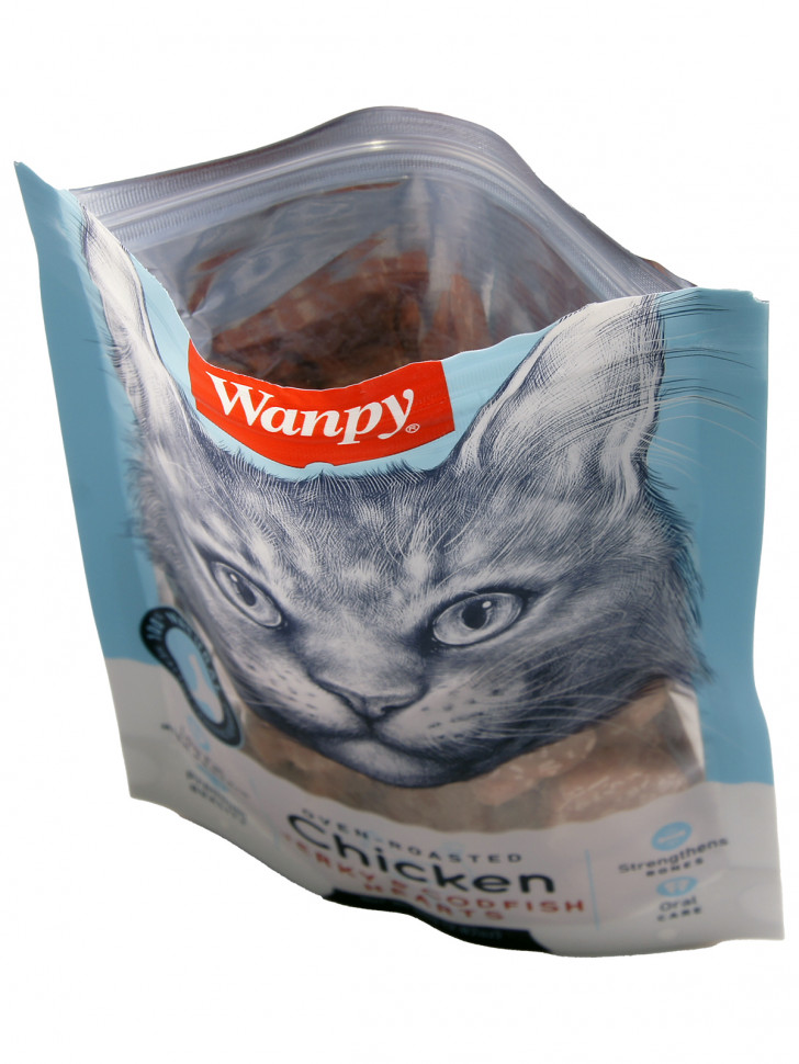Лакомство Wanpy Cat «сердечки» из курицы с треской, для кошек, 80 гр.