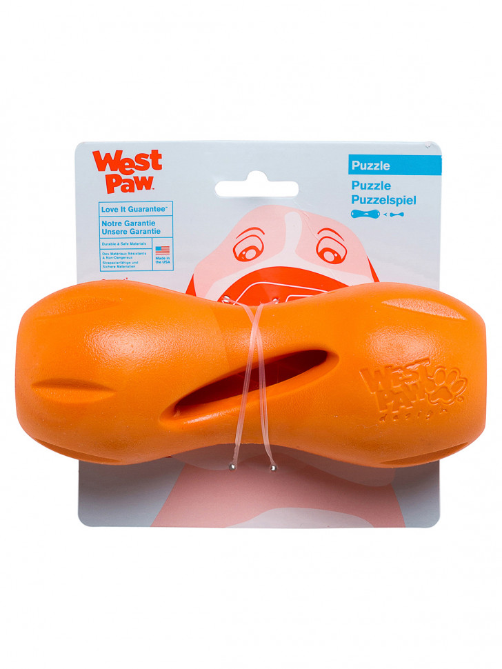 West Paw Zogoflex игрушка для собак гантеля под лакомства Qwizl оранжевая