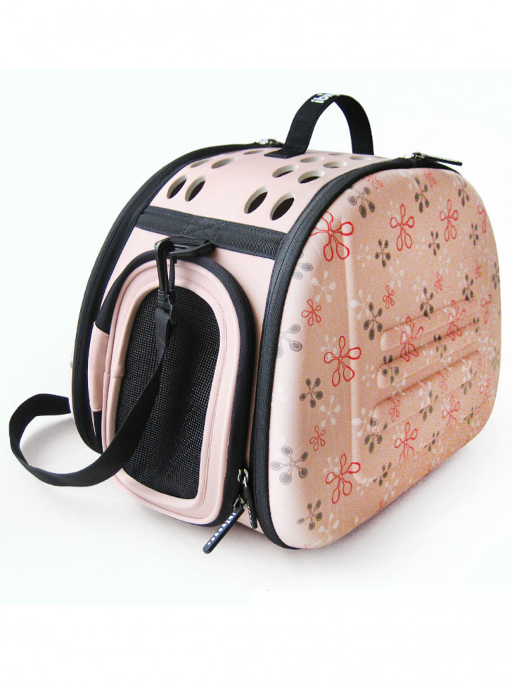 Ibiyaya складная сумка-переноска для собак и кошек до 6 кг бледно-розовая в цветочек
