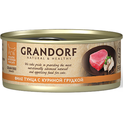 Grandorf Филе тунца с куриной грудкой в собственном соку для кошек 70 гр
