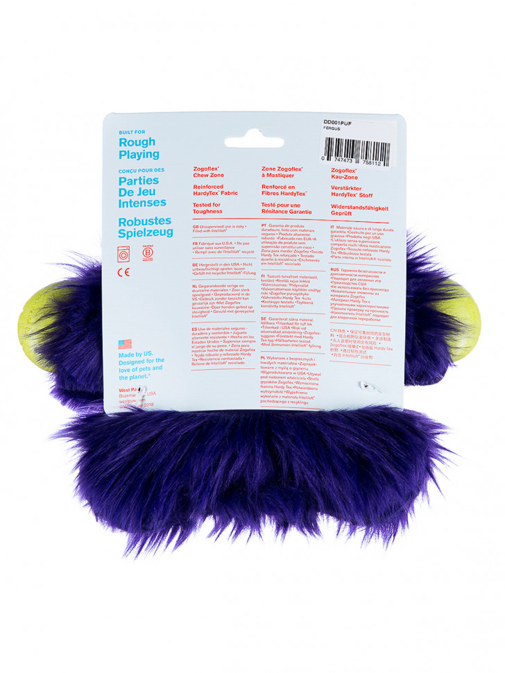 West Paw Zogoflex Rowdies игрушка плюшевая для собак Fergus 24 см фиолетовая