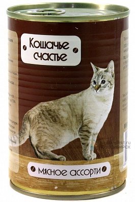 Кошачье счастье консервы 410гр д/кош Мясное ассорти